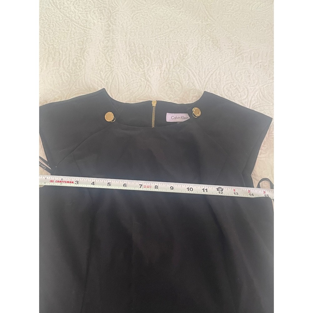 Calvin Klein Black Sheath Dress Gold Button Accents M7DB7937 Size 2 - Picture 8 of 9